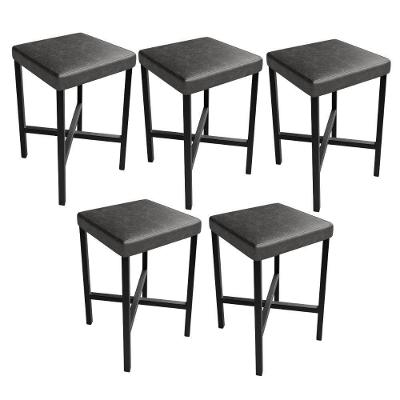 Kit 05 Banquetas Stella Assento Courino Estrutura Aço Baixa para Cozinha Sala de Jantar Preto