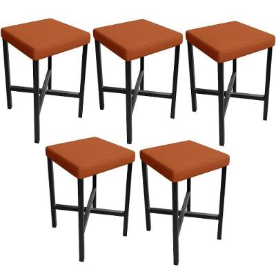 Kit 05 Banquetas Baixa Bar Cozinha Sala De Jantar Preto Stella L02 Tecido Terracota - Lyam Decor