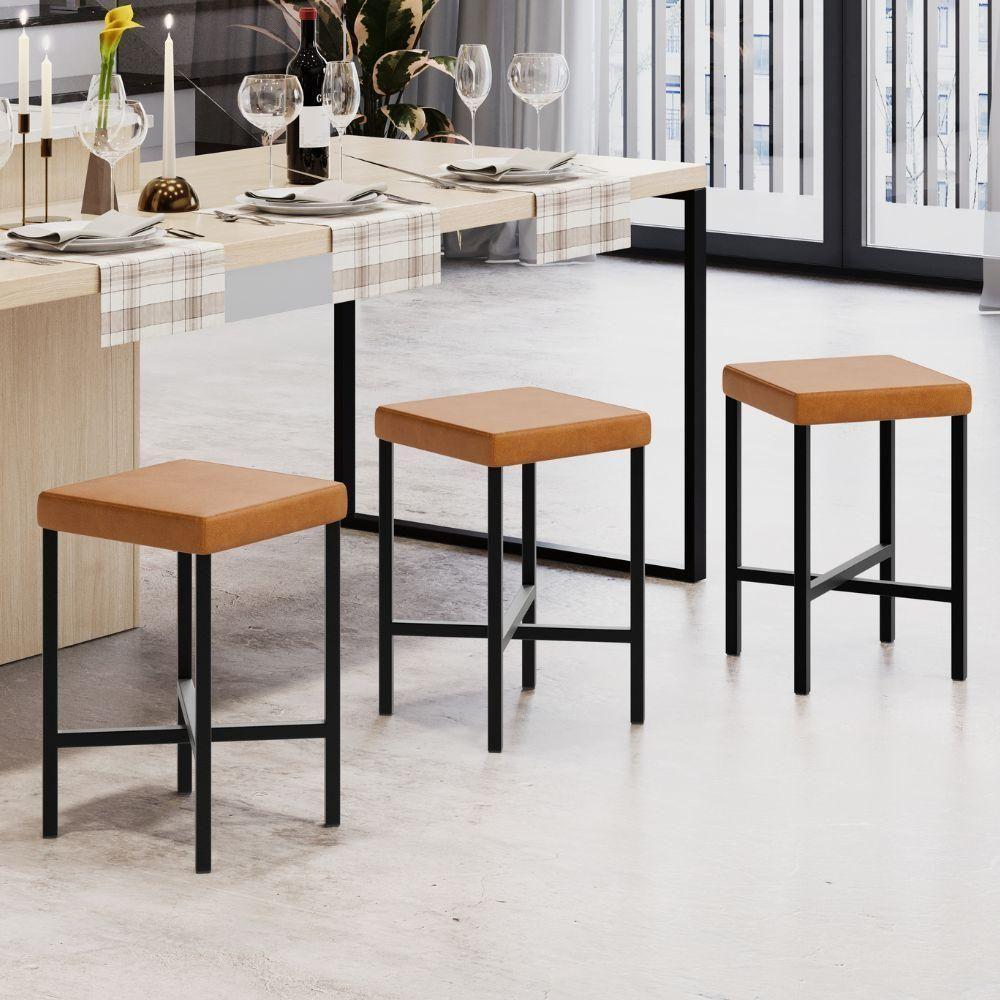Kit 06 Banquetas Baixa Bar Cozinha Sala De Jantar Preto Stella L02 Couríssimo Canela - Lyam Decor - 2