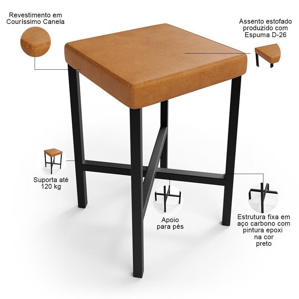 Kit 06 Banquetas Baixa Bar Cozinha Sala De Jantar Preto Stella L02 Couríssimo Canela - Lyam Decor - 4