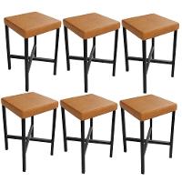 Kit 06 Banquetas Baixa Bar Cozinha Sala De Jantar Preto Stella L02 Couríssimo Canela - Lyam Decor - 1