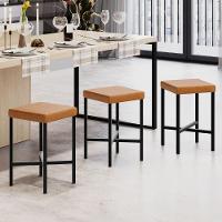 Kit 06 Banquetas Baixa Bar Cozinha Sala De Jantar Preto Stella L02 Couríssimo Canela - Lyam Decor - 2