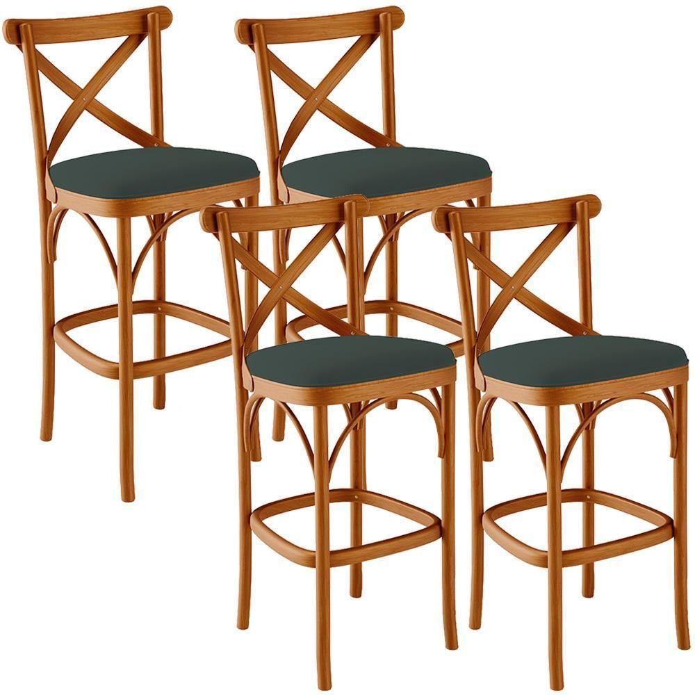 Kit 04 Banquetas Altas Cozinha Bancada Bar Sala Jantar Estofada ávila L02 Suede Verde Musgo - Lyam - 1