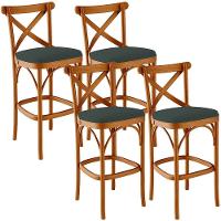 Kit 04 Banquetas Altas Cozinha Bancada Bar Sala Jantar Estofada ávila L02 Suede Verde Musgo - Lyam - 1