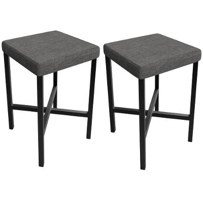 Kit 2 Banquetas Stella Assento em Linho Estrutura em Aço Fixa Cinza para Sala de Jantar
