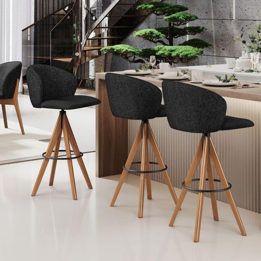 Kit 05 Banquetas Alta Bar Cozinha Sala De Jantar Bar Mia L02 Linho Chumbo - Lyam Decor - 7