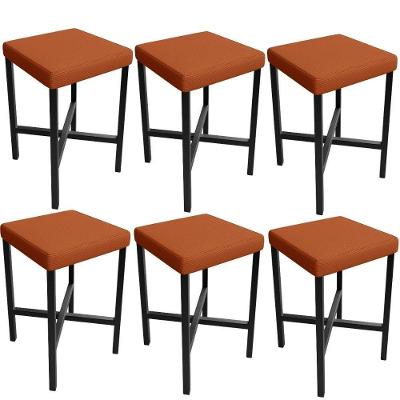 Kit 06 Banquetas Stella Assento em Tecido Base em Aço Fixa Baixa Terracota para Bar e Sala