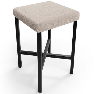 Banqueta Baixa Bar Cozinha Sala De Jantar Preto Stella L02 Bouclê Creme - Lyam Decor