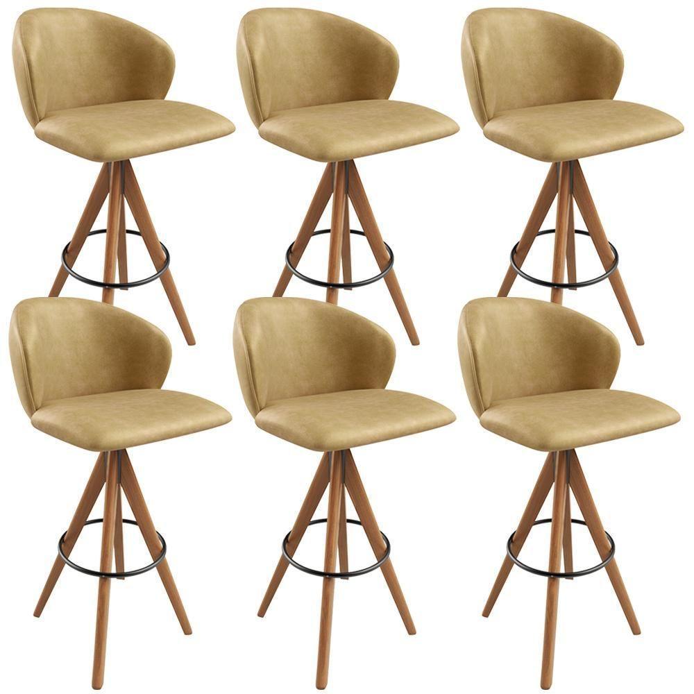 Kit 06 Banquetas Alta Bar Cozinha Sala De Jantar Bar Mia L02 Couríssimo Fendi - Lyam Decor - 1