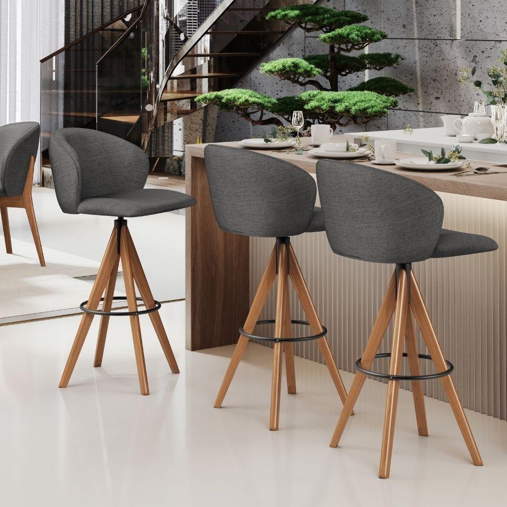 Kit 05 Banquetas Alta Bar Cozinha Sala De Jantar Bar Mia L02 Linho Cinza Escuro - Lyam Decor - 2