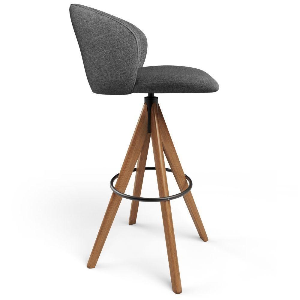 Kit 05 Banquetas Alta Bar Cozinha Sala De Jantar Bar Mia L02 Linho Cinza Escuro - Lyam Decor - 7