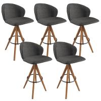 Kit 05 Banquetas Alta Bar Cozinha Sala De Jantar Bar Mia L02 Linho Cinza Escuro - Lyam Decor - 1