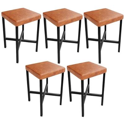 Kit 5 Banquetas Stella Assento em Courino Base Fixa para Cozinha Marrom