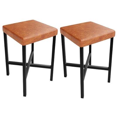 Kit 2 Banquetas Stella Assento Courino Base Fixa Baixa para Cozinha Marrom