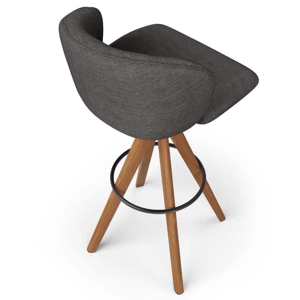 Kit 06 Banquetas Alta Bar Cozinha Sala De Jantar Bar Mia L02 Linho Cinza Escuro - Lyam Decor - 4