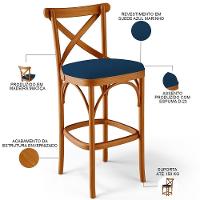 Kit 06 Banquetas Altas Cozinha Bancada Bar Sala Jantar Estofada ávila L02 Suede Azul Marinho - Lyam