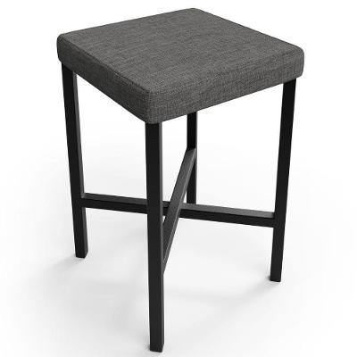 Banqueta Baixa Bar Cozinha Sala De Jantar Preto Stella L02 Linho Cinza Escuro - Lyam Decor