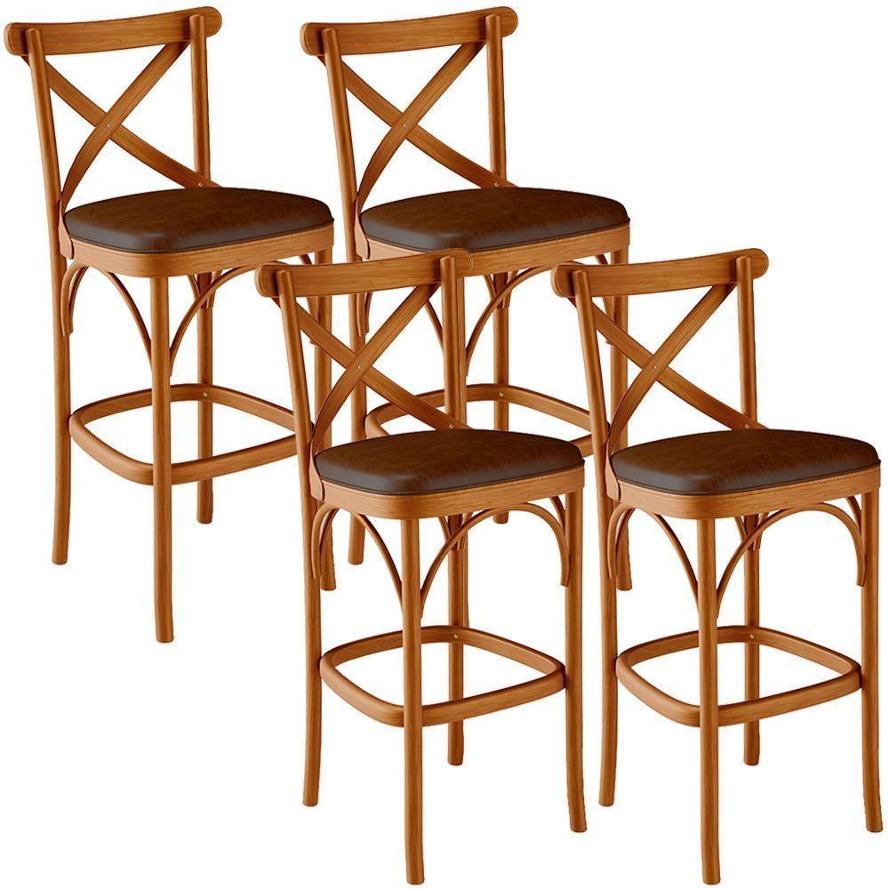 Kit 04 Banquetas Altas Cozinha Bancada Bar Sala Jantar Estofada ávila L02 Couríssimo Marrom - Lyam - 1