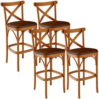 Kit 04 Banquetas Altas Cozinha Bancada Bar Sala Jantar Estofada ávila L02 Couríssimo Marrom - Lyam