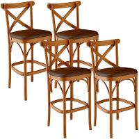 Kit 04 Banquetas Altas Cozinha Bancada Bar Sala Jantar Estofada ávila L02 Couríssimo Marrom - Lyam - 1