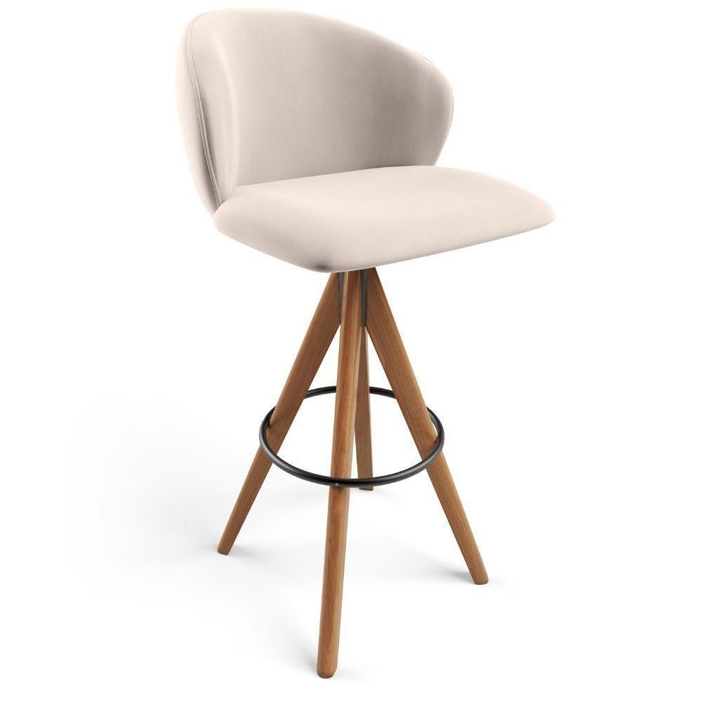 Banqueta Alta Bar Cozinha Sala De Jantar Bar Mia L02 Suede Bege - Lyam Decor - 1