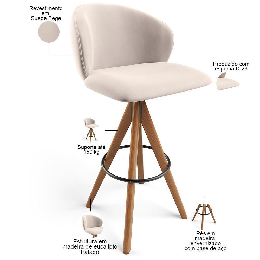 Banqueta Alta Bar Cozinha Sala De Jantar Bar Mia L02 Suede Bege - Lyam Decor - 4