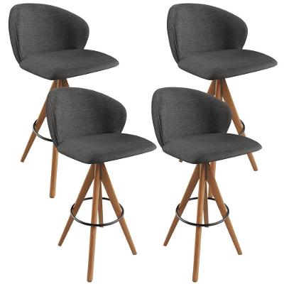 Kit 4 Banquetas Alta Mia L02 Assento Linho Base Madeira com Encosto Cinza Escuro