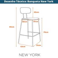 Kit 2 Banquetas New York Fratini 95 Cm (altura) Base Aço Preto E Assento Poliuretano (pu) Caramelo - 9