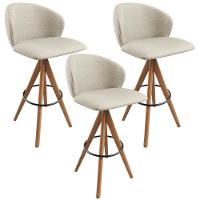 Kit 03 Banquetas Alta Bar Cozinha Sala De Jantar Bar Mia L02 Linho Champagne - Lyam Decor - 1