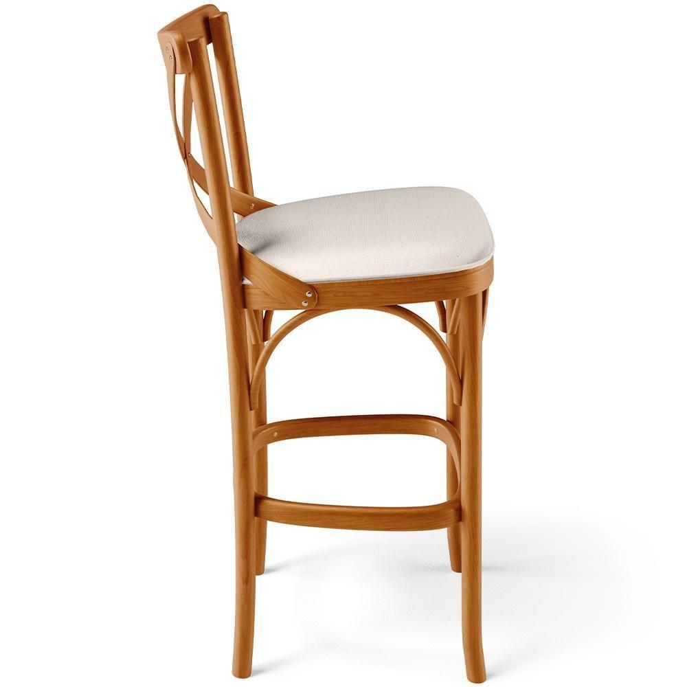 Kit 04 Banquetas Altas Cozinha Bancada Bar Sala De Jantar Estofada ávila L02 Linho Cru - Lyam - 7