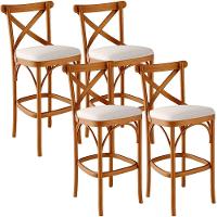 Kit 04 Banquetas Altas Cozinha Bancada Bar Sala De Jantar Estofada ávila L02 Linho Cru - Lyam - 1