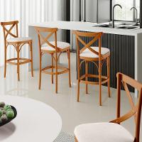 Kit 04 Banquetas Altas Cozinha Bancada Bar Sala De Jantar Estofada ávila L02 Linho Cru - Lyam - 2