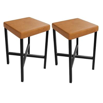 Kit 2 Banquetas Stella Assento em Courino Base Fixa Baixa sem Encosto Preto Cozinha