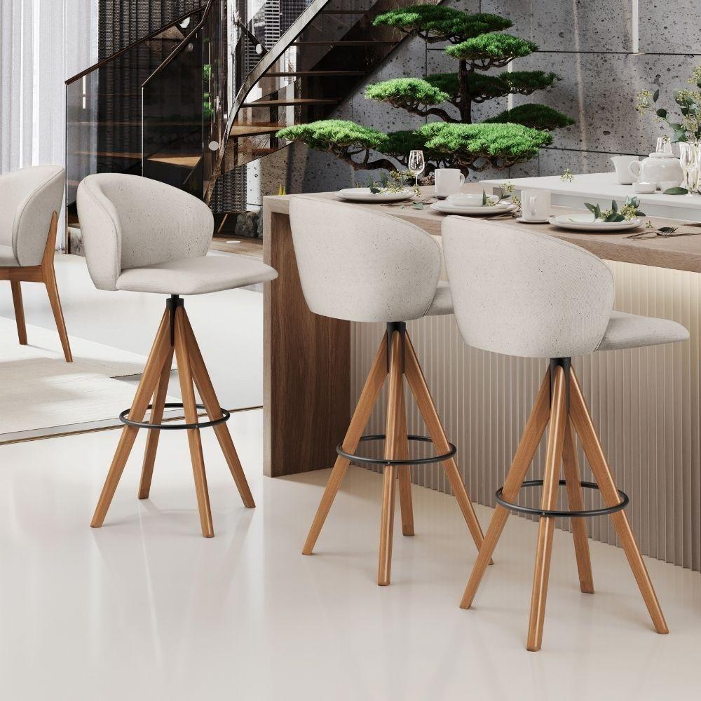 Kit 03 Banquetas Alta Bar Cozinha Sala De Jantar Bar Mia L02 Linho Cru - Lyam Decor - 3