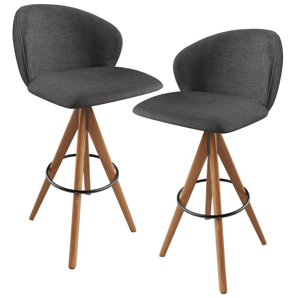 Kit 02 Banquetas Alta Bar Cozinha Sala De Jantar Bar Mia L02 Linho Cinza Escuro - Lyam Decor - 1