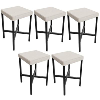 Kit 5 Banquetas Stella Assento em Linho Estrutura em Aço Baixa para Cozinha Branco