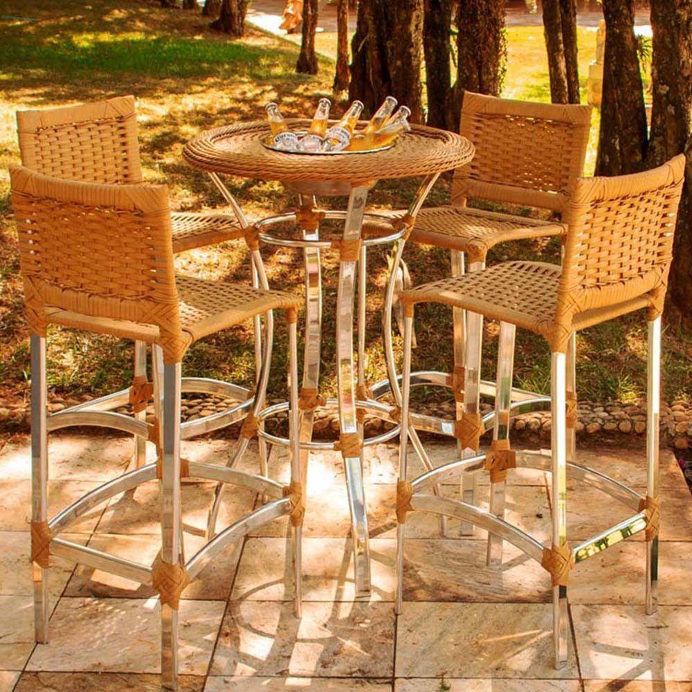 4 Banquetas Madri E Bistrô Com Balde Em Alumínio Trama Cappuccino - 1