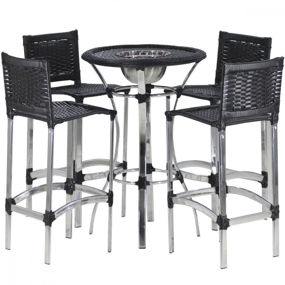 4 Banquetas Madri E Bistrô Com Balde Em Alumínio Trama Preto - 1