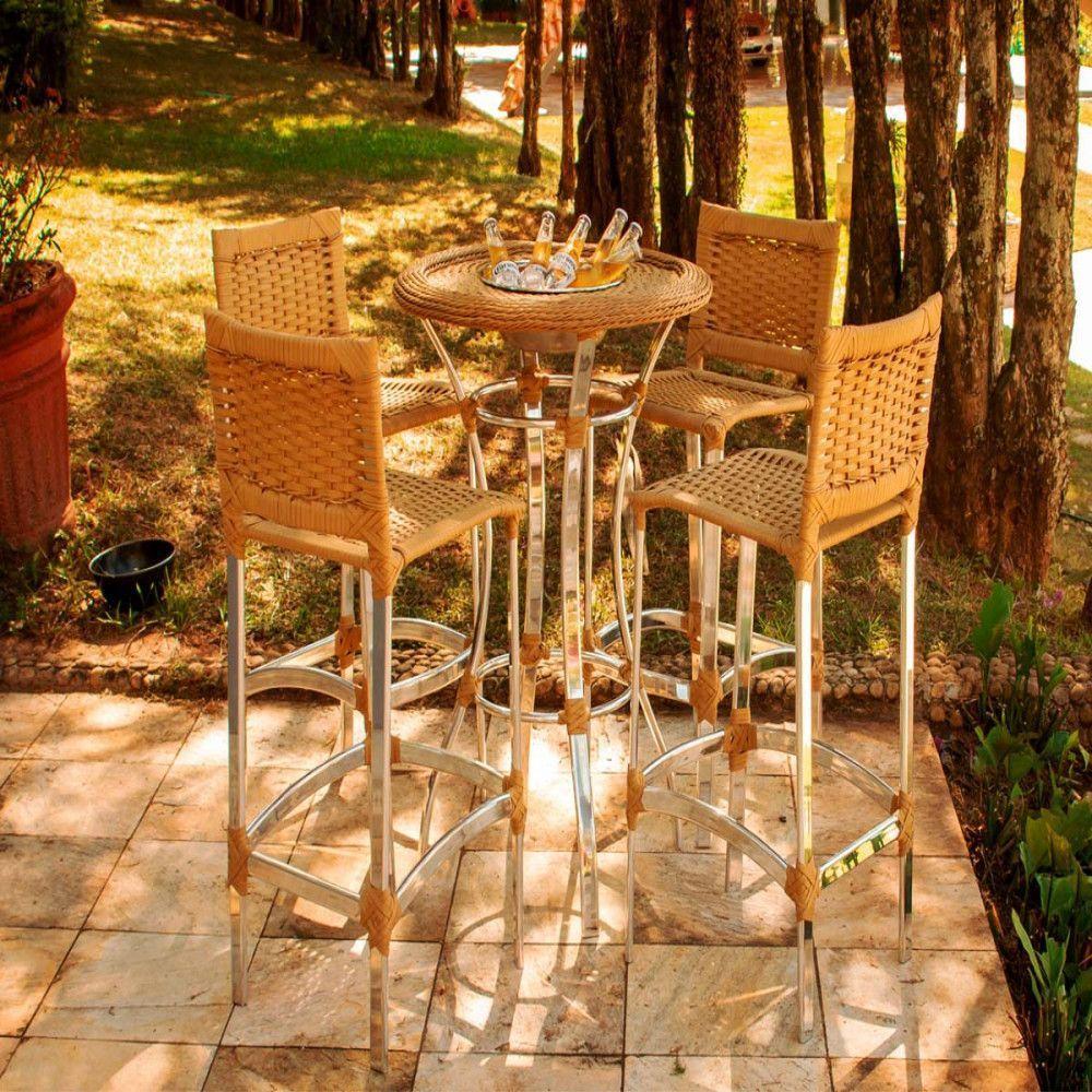 4 Banquetas Madri E Bistrô Com Balde Em Alumínio Trama Preto - 2