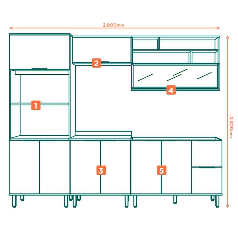 Cozinha Modulada 05 Pecas Mdf 280 Cm Tosc Freijo Jade Mxm - 3
