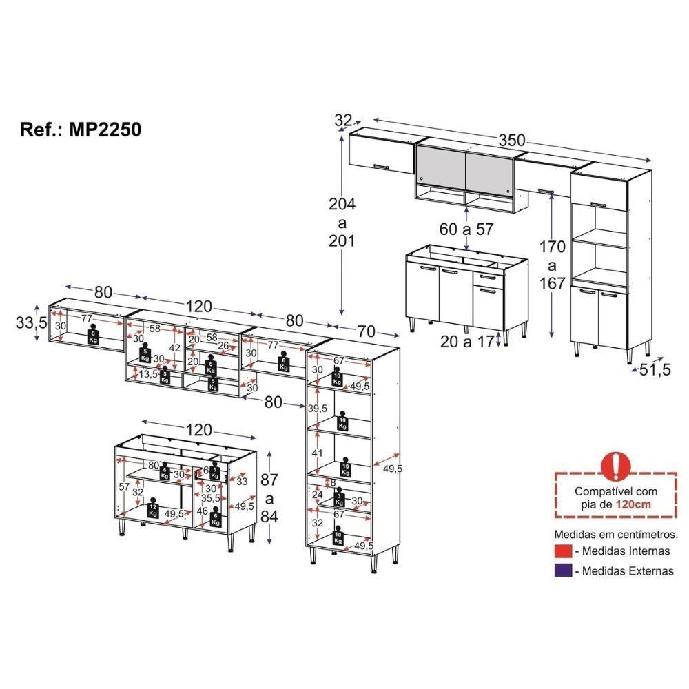 Cozinha Completa Modulada 5 Peças Paris Multimóveis Mp2250 Madeirado/branco - 7