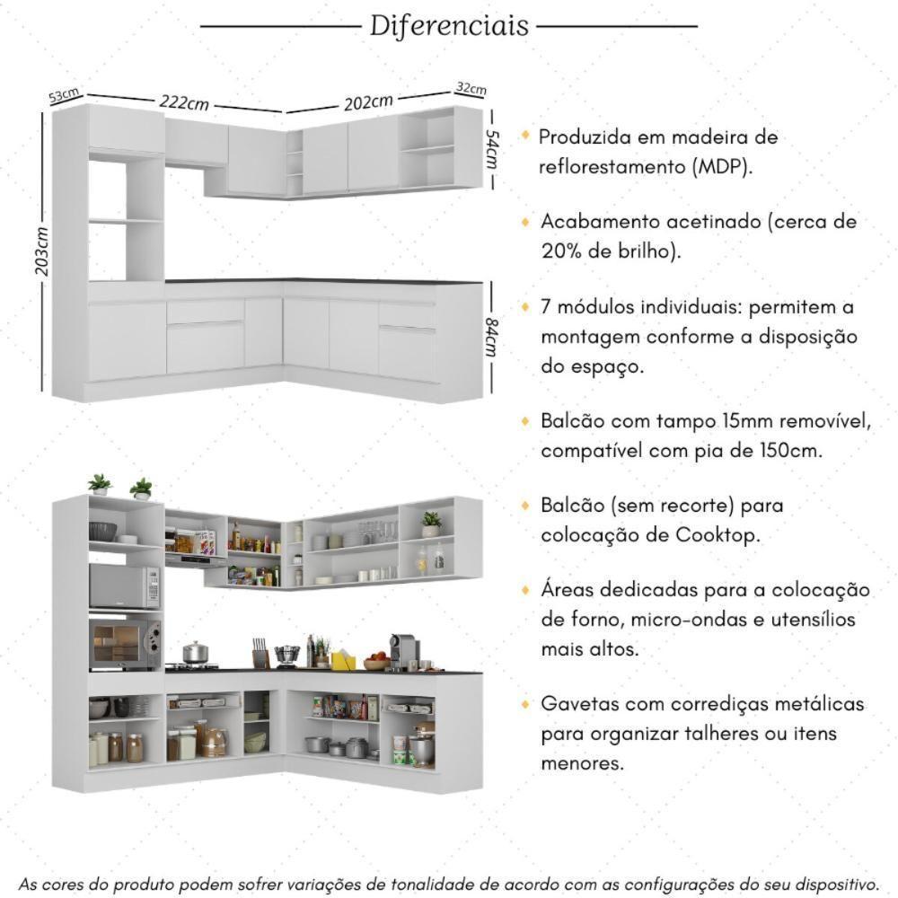 Cozinha Completa De Canto Modulada 7 Peças Com Rodapé Veneza Multimóveis Mp2249 Branco - 5