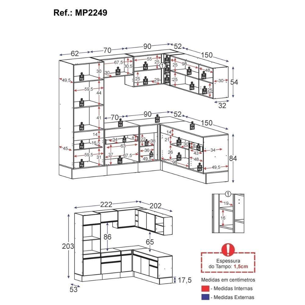 Cozinha Completa De Canto Modulada 7 Peças Com Rodapé Veneza Multimóveis Mp2249 Branco - 6