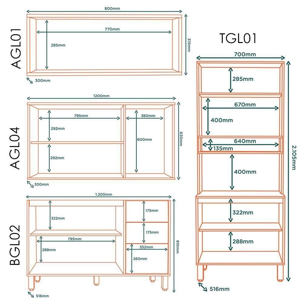 Cozinha Modulada 5 Pecas 270 Cm Mdp Glor Branco Neve Mxm - 4