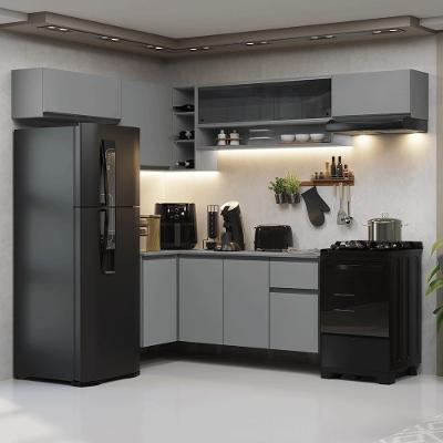 Armário de Cozinha Completa de Canto Nice 7 Portas 1 Gaveta MDF 405cm Cinza