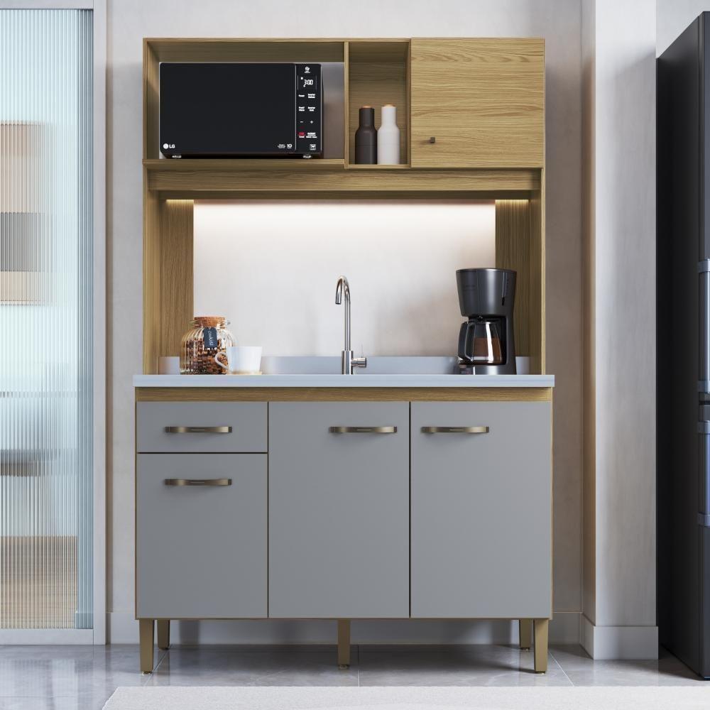 Cozinha Compacta 120cm 4 Portas E 1 Gaveta CO1202 Decibal Ipê Griseo - 1