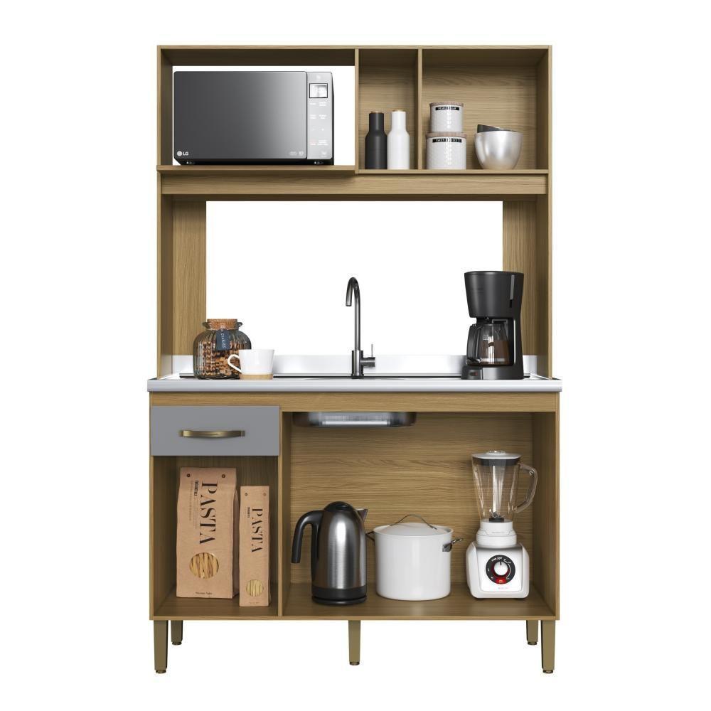 Cozinha Compacta 120cm 4 Portas E 1 Gaveta CO1202 Decibal Ipê Griseo - 3