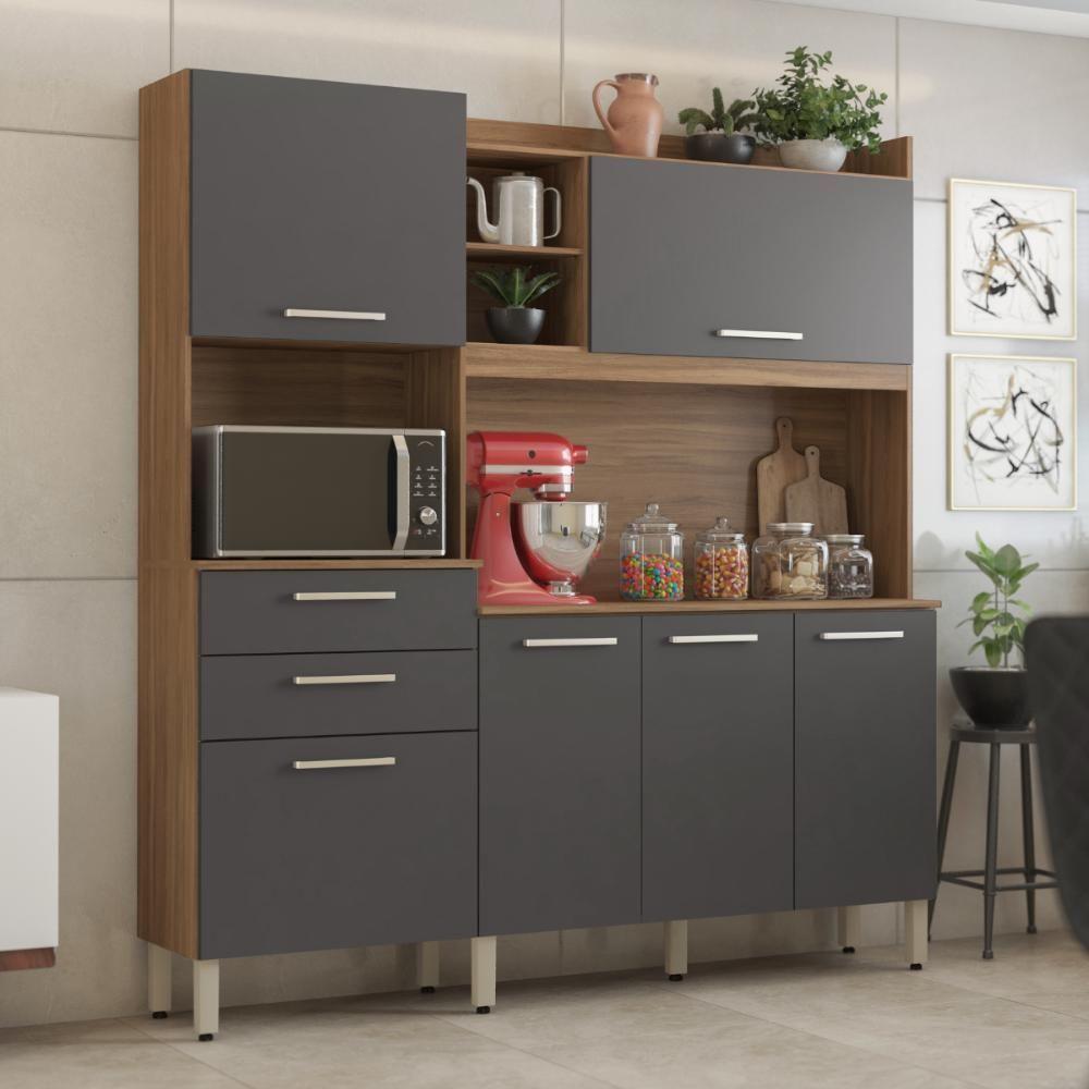 Kit Cozinha Martina 6 Portas 2 Gavetas Safira Amendola Touch Grafito - 1