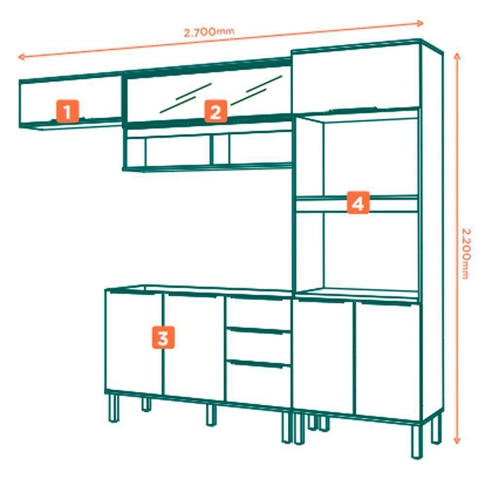 Cozinha Modulada 4 Pecas 270 Cm Vera Marrocos Off White Mxm - 3