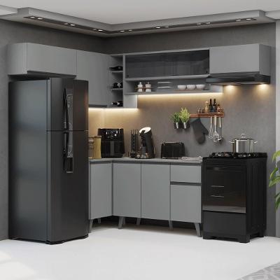 Armário de Cozinha Completa de Canto Nice 7 Portas 1 Gaveta MDF 405cm Cinza